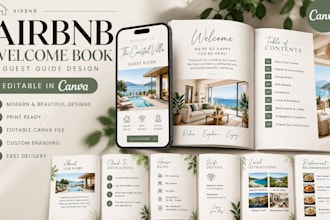 design an editable airbnb welcome book and guest guide in canva