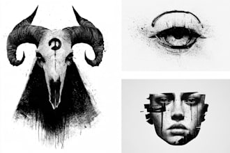 black and white portrait illustration