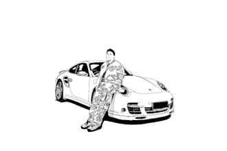custom car and portrait illustration from photo