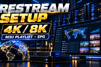 setup restream 8k, 4k, epg, US, UK, spain, sweden, worldwide with m3u playlist