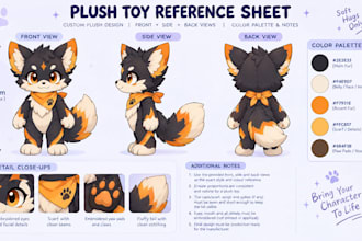 create custom plush reference sheet stuffed animal  tech pack