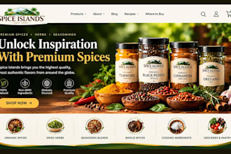 design organic spice website, herbs, seasoning store, food recipe, grocery store