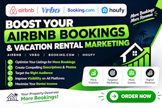 boost airbnb booking, airbnb marketing, vrbo, promote booking com and houfy