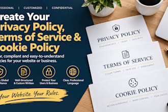 draft a complete privacy policy, terms of service and cookie notice