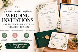 create custom wedding invitations, marriage certificates and invitation designs
