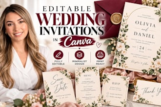 design an editable minimalist wedding invitation stationery template in canva