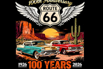 create retro hand drawn classic car graphics and custom anniversary logo