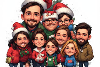 draw a christmas caricature for your family, team, or group