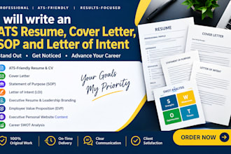 refine, develop resume cover letter, loi, evp, sop to meet ats friendly