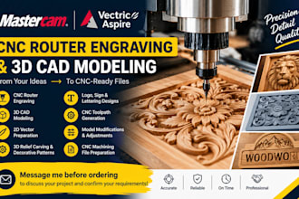 use mastercam or vectric aspire for cnc router engraving and 3d cad modeling