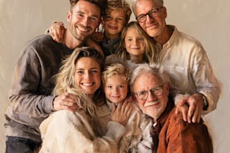 draw digital oil painting family portrait with pet art