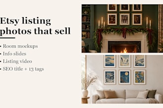 create etsy listing mockups, video and SEO for wall art