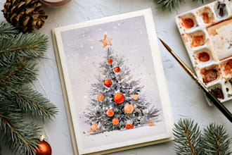 draw christmas card, invitation with watercolor