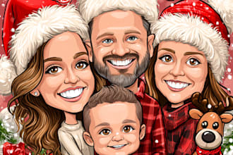 draw make a christmas caricature cartoon, holiday gift card