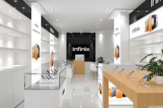 design 3d mobile phone shop, accessories store interior, retail store, showroom