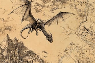 draw fantasy map illustration in vintage storybook style
