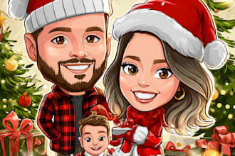 draw christmas caricature card