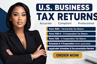 prepare US business tax returns form 1065, 1120s and 1120