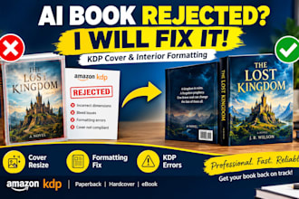 fix rejected ai book cover, journal, and book formatting errors for amazon KDP