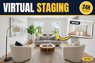 real estate virtual staging with virtual furniture and renovation