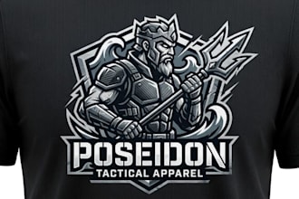 create modern tactical poseidon logo for apparel