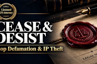 draft a firm cease and desist letter for copyright or defamation