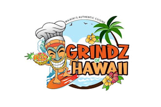 design grindz hawaii tiki bar business logo