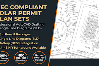 design nec compliant solar permit plan set in autocad with sld
