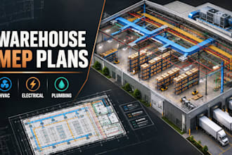 draft warehouse mep hvac electrical and plumbing cad layout plans