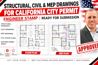 structural civil mep drawings engineer stamp for california city permit