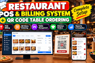 set up restaurant pos billing system with qr menu and  kitchen display