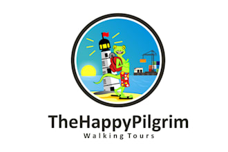 design cartoon pilgrim walking tours logo
