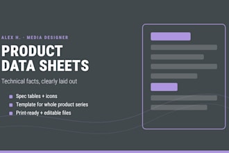 design a clear technical product data sheet or spec sheet