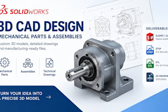 do 3d cad product design, mechanical design, 3d printing and cad in solidworks