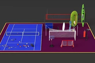 redesign multi outdoor court,sports facility,tennis pickleball, surfboard render