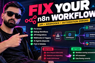 fix n8n workflow errors, API integrations and webhooks