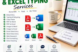 do professional typing, copy paste and excel data entry