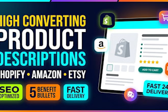 write product descriptions for shopify, amazon, or etsy