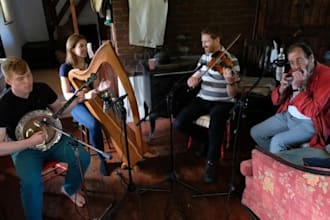 record authentic scottish celtic fiddle, irish tenor banjo, tin whistle and harp