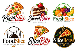 design a professional pizza slice, cake, fruit, food, restaurant slice logo