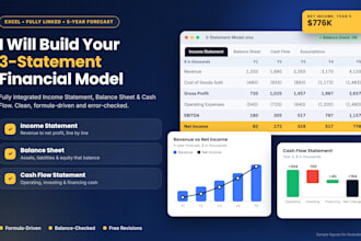 create a professional custom 3 statement financial model in excel
