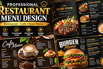 design modern restaurant menus, cafe menus and food menus