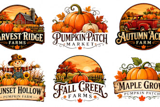 design a professional halloween, autumn, fall season, harvest, farm pumpkin logo