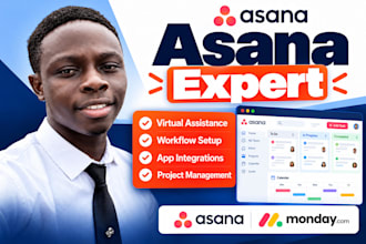 asana virtual assistant monday, asana workflow, integration, project management