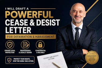draft a powerful cease and desist letter for defamation and harassment