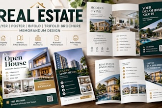 design flyer poster bifold trifold brochure memorandom for real estate agency
