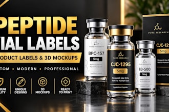 design peptide vial labels, product labels and 3d mockups