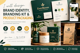 design a brand identity, branding kit and product packaging