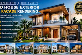 create photorealistic 3d house exterior and facade rendering