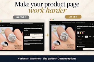 set up shopify product variants, swatches, size guides and custom options